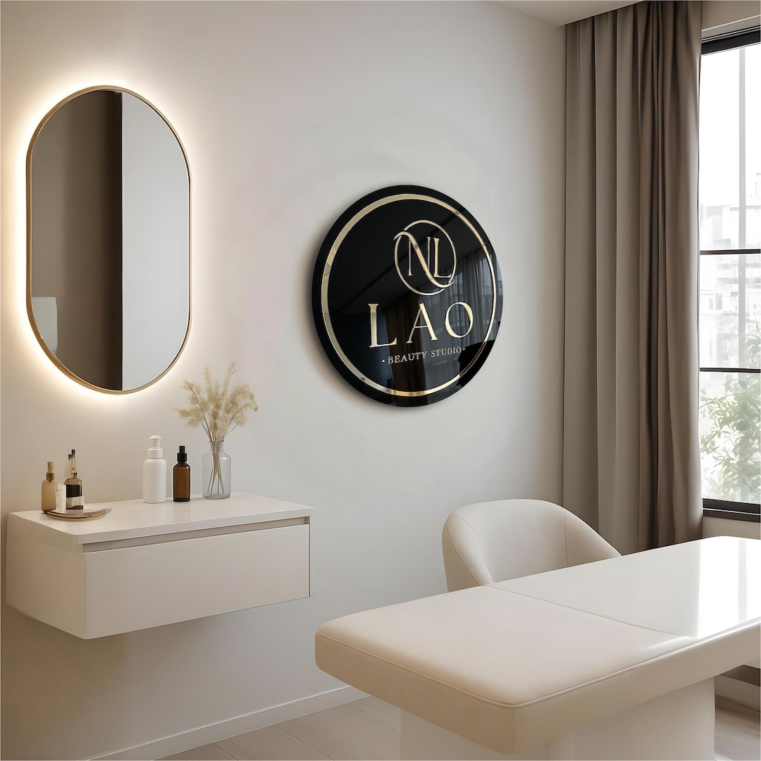 Custom Round Acrylic Salon Sign, Personalized Beauty Studio Wall Logo ...