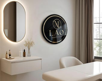 Custom Round Acrylic Salon Sign, Personalized Beauty Studio Wall Logo, Business Name Sign for Esthetician, Spa or Nail Room Decor