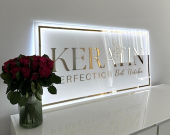 Acrylic Backlit Business Sign, Custom Logo Sign for Beauty Salon, LED Wall Sign for Office, Hair Studio or Medical Reception Decor