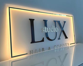 LED Acrylic Business Sign with Backlit Logo for Hair Salon and Beauty Studio Wall Branding