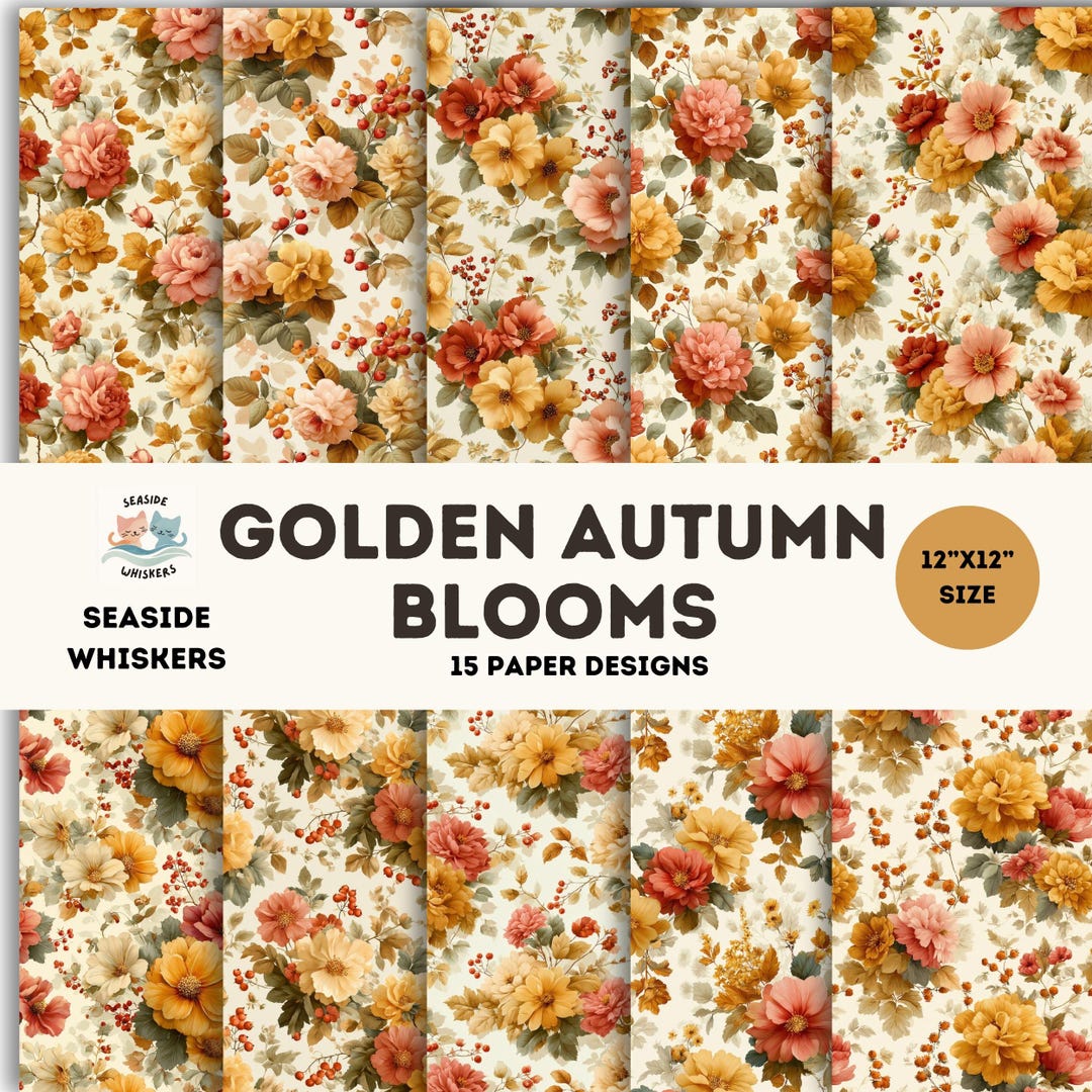 Golden Autumn Blooms – Fall Floral Digital Paper Pack, Junk Journal ...