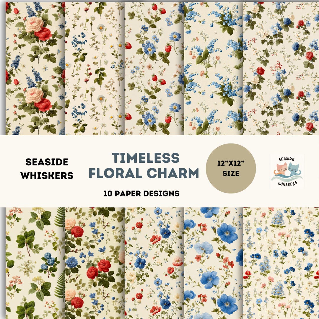 Timeless Floral Charm Digital Paper Pack – Vintage Botanical Scrapbook ...