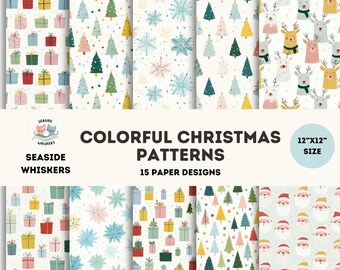 Pastel Christmas Scrapbook Paper Pack – 12x12 Digital Paper, Cozy Winter Backgrounds, Holiday Scrapbooking, Cute Christmas Prints, Instant