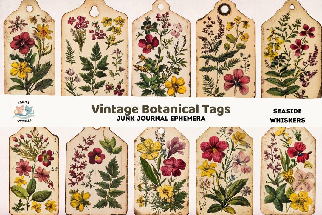 Vintage Botanical Tags Printable – Floral Junk Journal Ephemera ...