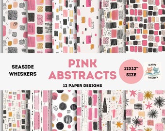 Pacote de papel digital Pink Abstracts, papel rosa para scrapbook 12x12, fundos abstratos modernos para diários, cartões, artesanato, download instantâneo