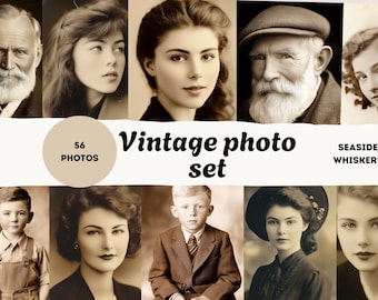 Vintage portretfotoset – 56 op antiek geïnspireerde retro gezichten oude foto ephemera voor ongewenste tijdschriften, scrapbooking collage kunst digitale download