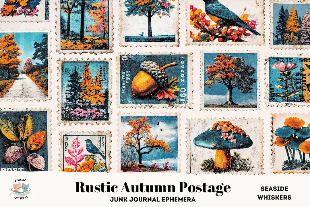 Rustic Stamps Rustic Autumn Postage Stamps | Fall Junk Journal Ephemera | Vintage ...