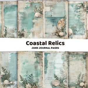 Coastal Relics Junk Journal Pages Printable, Vintage Beach Paper Pack, Ocean Kit, Seashell Scrapbook Paper, US Letter Digital Download