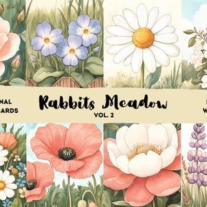 Rabbits Meadow Vol. 2 - Cartões de diário Cottagecore Junk, kit de itens efêmeros para impressão