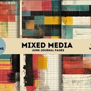 Mixed Media — 10 Junk Journal Spreads, Vintage Collage Paper, Retro Junk Journal Kit, Printable Art Pages for Scrapbooking
