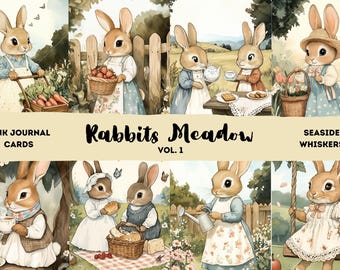 Rabbits Meadow Vol.1 - Vintage Cottagecore Journal Cards, Junk Journal Ephemera