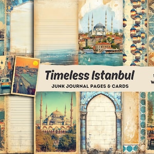 Kit diario Istanbul Junk senza tempo: pagine e biglietti di viaggio turchi vintage, effimeri stampabili, motivi ottomani, kit di scrapbooking digitale