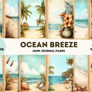 Ocean Breeze – Vintage Beach Junk Journal Pages, Aged Coastal Paper, Summer Scrapbook Ephemera, Printable Vacation Scrapbook Digital Kit