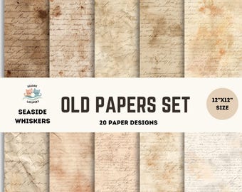Papeles antiguos para álbumes de recortes: papel digital de manuscritos vintage, fondos de escritura antiguos, paquete de papel de diario basura, imprimible de 30 x 30 cm