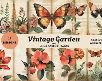 Vintage Garden Vol.2 Junk Journal Pages – Aged Botanical Paper, Antique Book, Printable Floral Ephemera, Junk Journal Kit, Scrapbooking Set