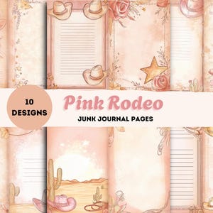 Pink Rodeo Cowgirl Junk Journal Pages – Western Digital Paper, Vintage Rodeo Scrapbook, Country Western Ephemera, Rustic Cowboy Journal Kit