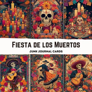 Day of the Dead Junk Journal Cards – Fiesta de los Muertos Ephemera, Printable Scrapbook Kit, Dia de los Muertos Digital Collage Sheets