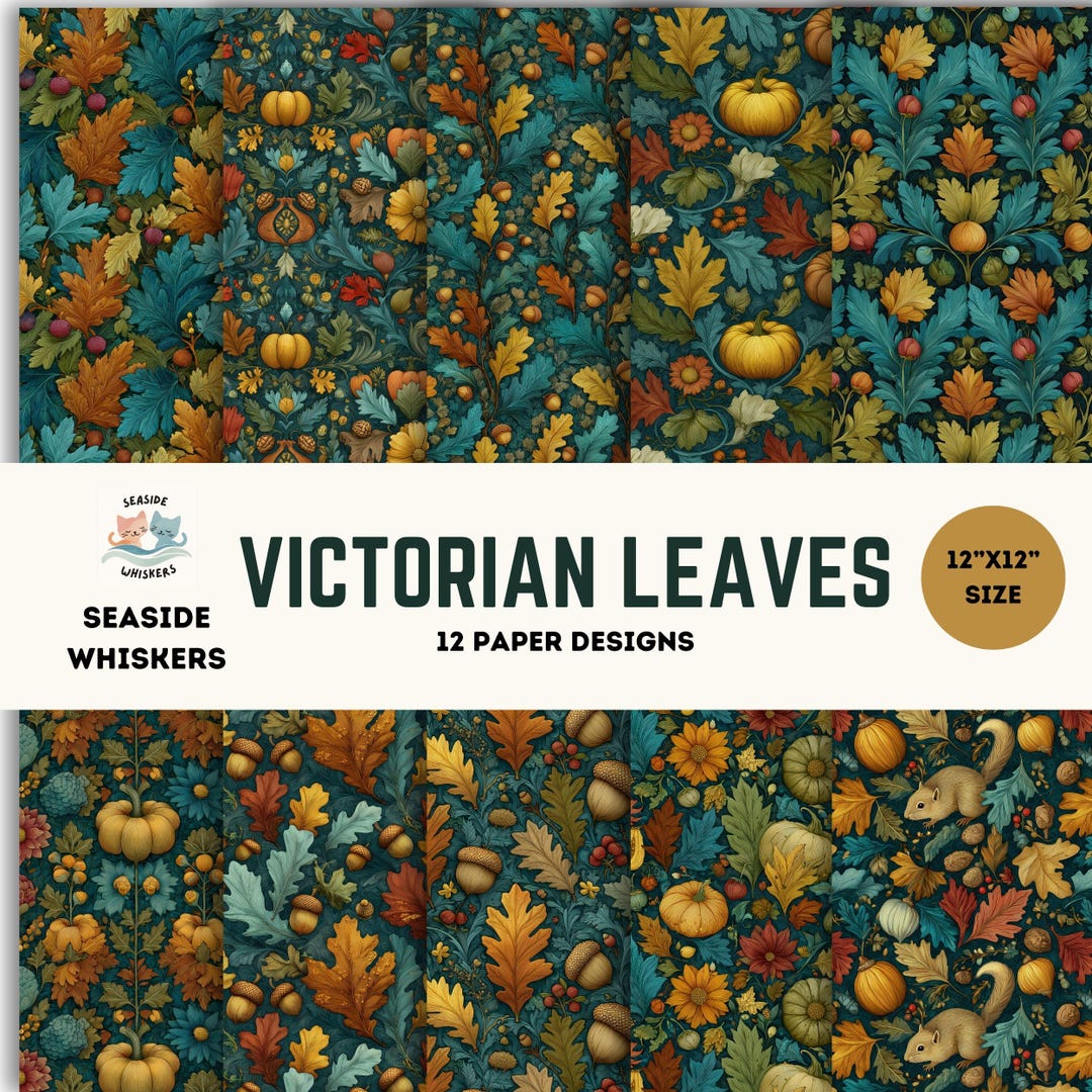 Victorian Leaves Digital Paper Pack | Fall Scrapbook Backgrounds ...