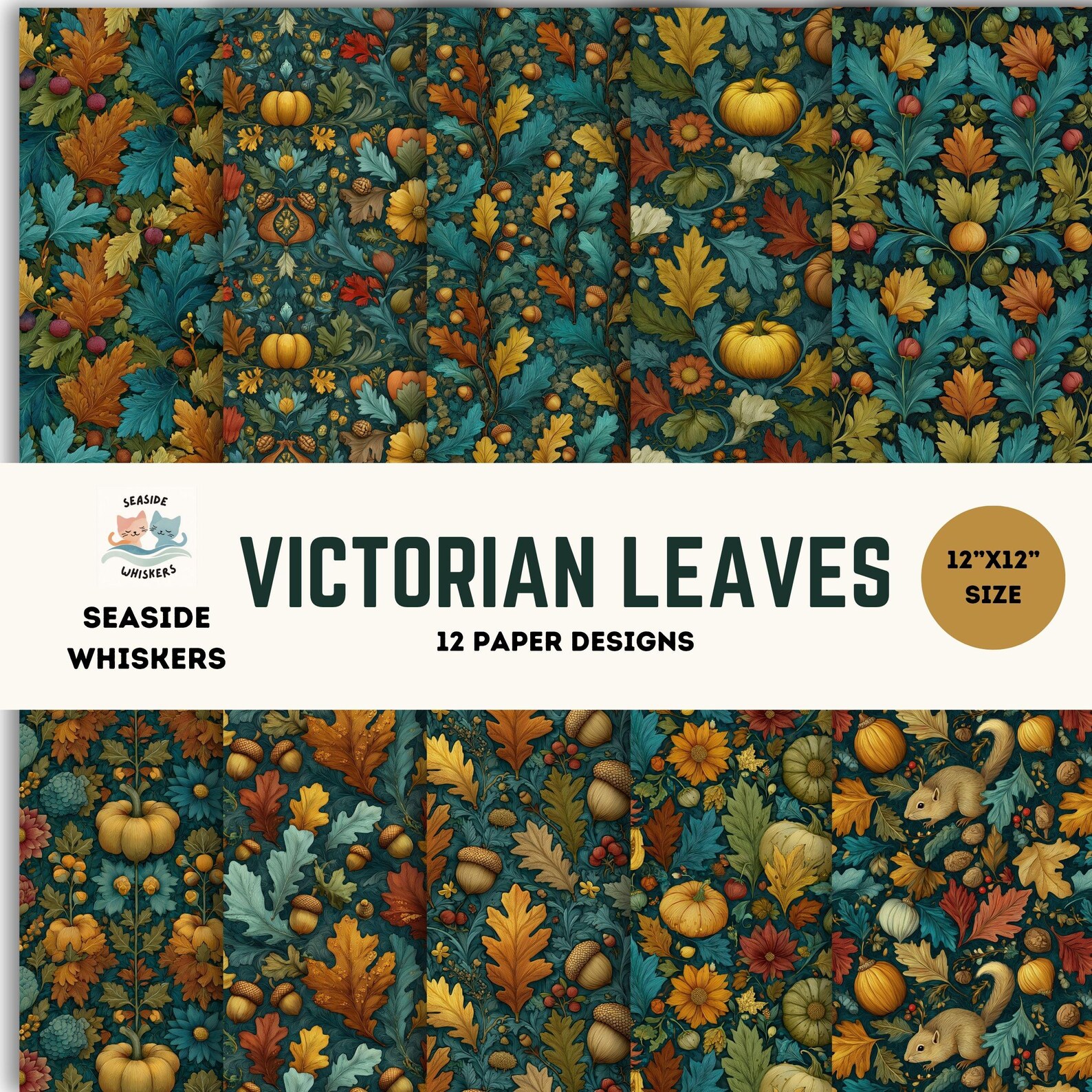 Victorian Leaves Digital Paper Pack | Fall Scrapbook Backgrounds ...