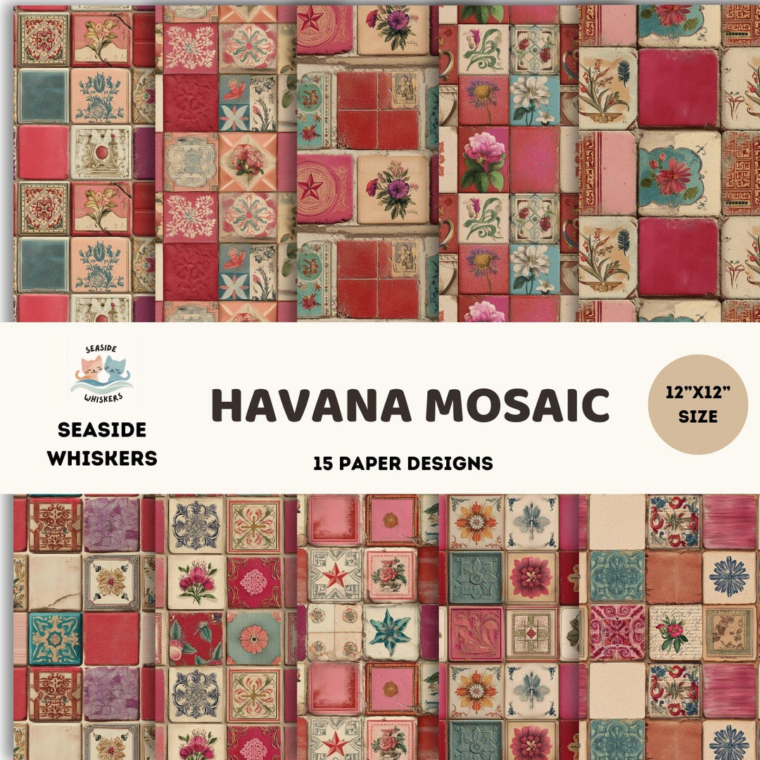 Havana Mosaic Digital Paper Pack | Vintage Cuban Tiles 12x12 | Colorful ...