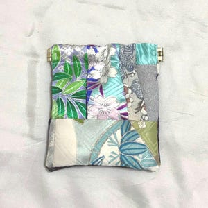 Vintage Kimono Silk Patchwork Mini Pouch | Upcycled Japanese Fabric Coin Purse | Unique Handmade/Blue