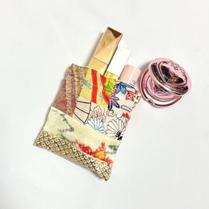 Real Silk Both Sides |Sustainable Mottainai Collection – Recrafted Kimono Patchwork Pouch | Multi-Texture Design Yellow