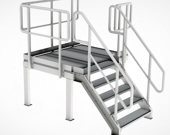Industrial Staircase with Platform 3D CAD Model - Detailed 456-Part Assembly - STEP & Parasolid Files