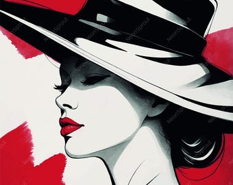 Elegant Woman Portrait: Red and Black Fashion Illustration (Digital Art)