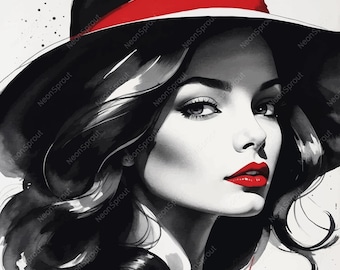 Elegant Woman Portrait: Noir Fashion Illustration (Digital Art)