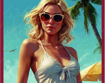 Beach Woman Illustration: Summer Fashion Art Print (Digital Download)