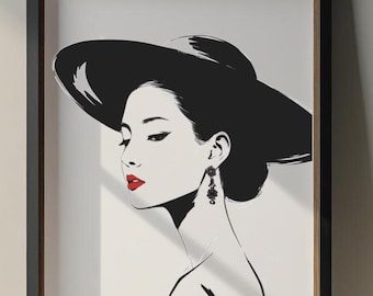 Elegant Woman Portrait: Noir Fashion Illustration (Digital Art)