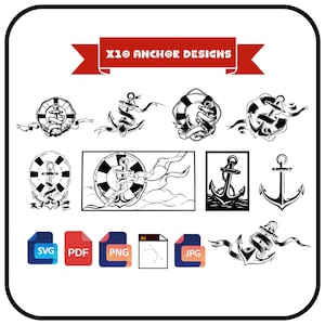 Anchor SVG Bundle - 10 Nautical Vector Designs | Anchor Clipart | Anchor Rope Svg | Anchor & Lifebuoy –