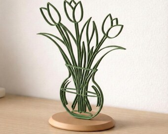 Minimalist Tulip Bouquet 3D Print Files, Line Art Vase Decor (STL, STEP, DXF)