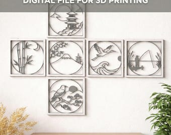 Japanese Zen Wall Art STL Files, Modular 3D Print, Laser Cut DXF (Digital Download)