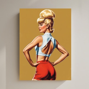 Retro Pin-Up Girl Art Print | Vintage Style Digital Download | 1950s Aesthetic Wall Decor