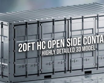 Highly detailed 20ft Open Side Container 3D STEP Model