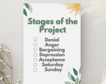 Funny Project Stages Poster | Digital Download | Office Humor Wall Art | Printable Productivity Sign