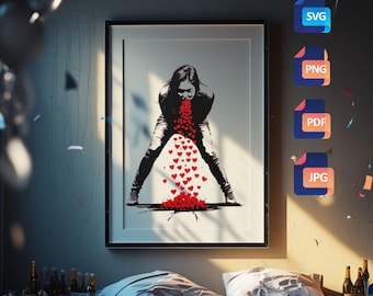 After Valentine's Day Art: Black & Red Emotional Illustration (Digital Download)