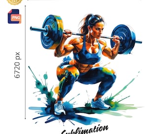 Watercolor Fitness Art: Strong Woman Squatting Print (Digital Download)