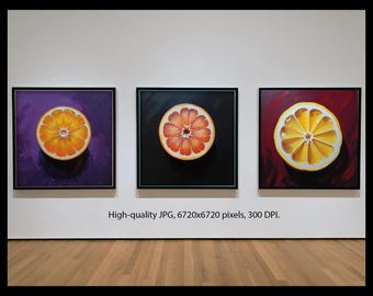 Citrus Fruit Oil Painting Style Prints: Modern Kitchen Art (Digital Download)