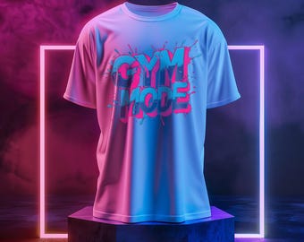 Gym Mode Sublimation PNG – Neon Dumbbell Fitness Design | Instant Download