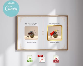Funny Resume Meme | Dung Beetle Wall Art | Scarab Digital Poster | Office Decor | Instant Download