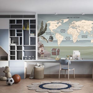 Papier peint carte du monde pirate pour chambre d'enfant, papier peint enfant 3D, papier peint enfant, papier peint autocollant chambre d'enfant, papier peint bébé
