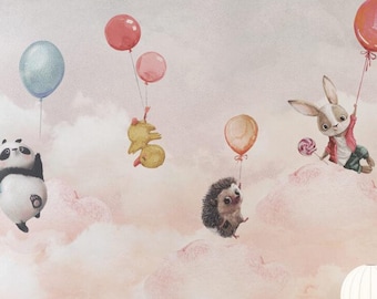 Animals with Balloons Nursery Wallpaper, Peel and Stick Wallpaper