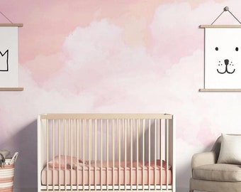 Pink Cloud Wallpaper, Kids Room Decor, Peel and Stick Wallpaper
