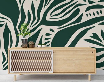 Green Abstract Shapes Wallpaper, Asymmetrical Pattern