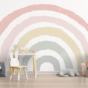 Rainbow Kids Wallpaper For Kidsroom in Light Shades, Soft Wallpaper Nursery, Child Wallpaper, Peel and Stick Wallpaper, Baby Girl Wallpaper