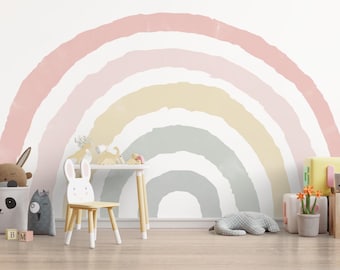 Pastel Rainbow Wallpaper, Kids Nursery Decor, Peel and Stick Wallpaper