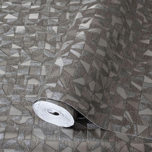 Luxe donkergrijs reliëfbehang met textuur en abstract geometrisch patroon, Elegant Secret Shine-behang, Elegant modern behang