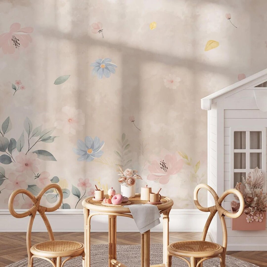 Watercolor Floral Wallpaper, Flower Garden Nursery, Baby Girl Decor - Etsy